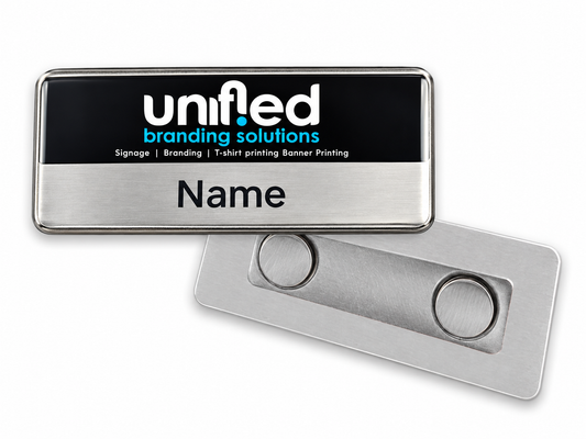 Custom Name Badge with Magnet Clip | Unified Branding Solutions (60mm x 20mm)