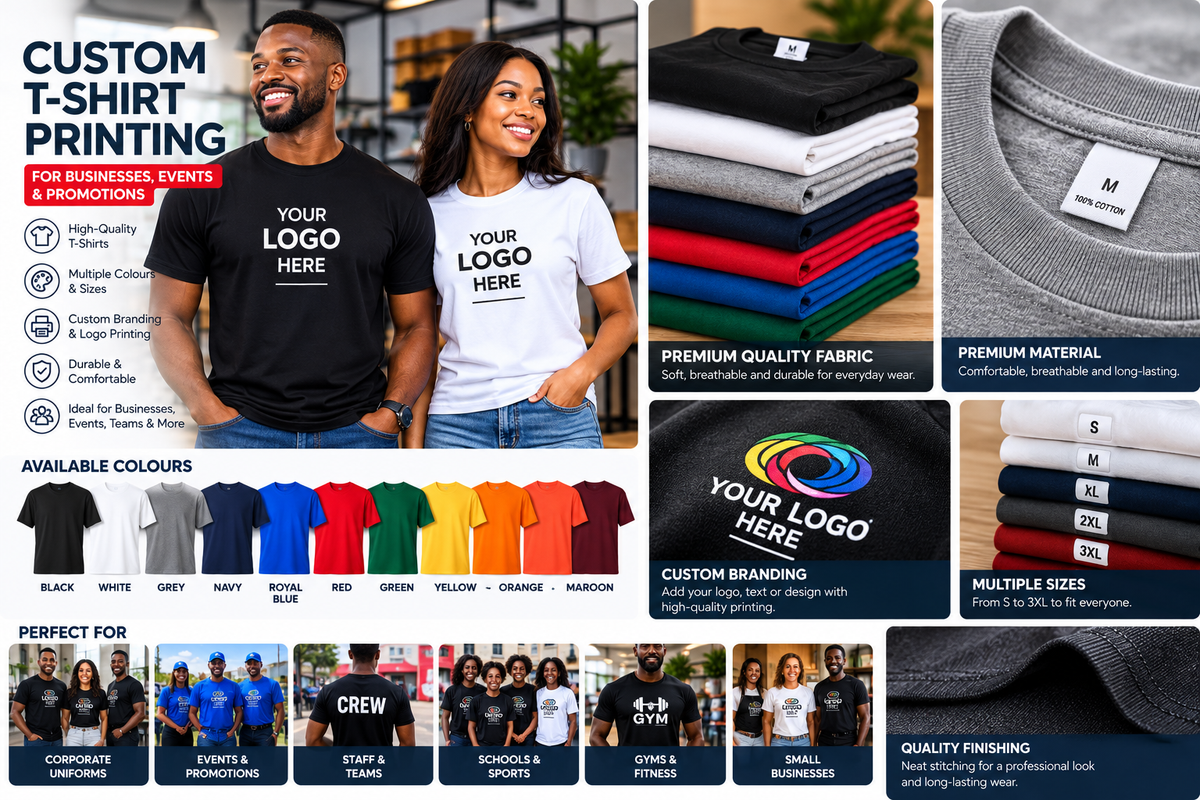 Custom T-shirt printing in Sandton and Johannesburg for businesses, events and promotions